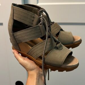 Women's Sorel Lace-Up Olive Wedge Sandals